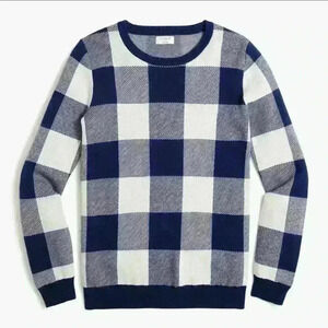J. Crew Factory Women’s Blue White Small Teddie Check Jacquard Pullover Sweater